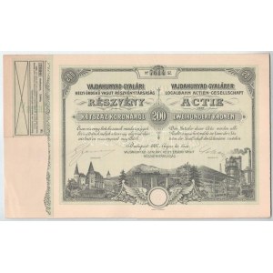 1907. Budapest Vajdahunyad-Gyalári Helyi - Érdekű Vasút Részvénytársaság részvénye 200K-ról szárazpecséttel...