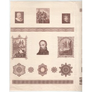 Horváth Endre (1896-1954) festőművész és grafikus különböző munkáinak rézmetszet tervei hajtott lapon, közte 1973...