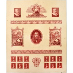 Horváth Endre (1896-1954) festőművész és grafikus különböző munkáinak rézmetszet tervei egy lapon, közte 1940...