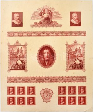 Horváth Endre (1896-1954) festőművész és grafikus különböző munkáinak rézmetszet tervei egy lapon, közte 1940...