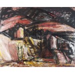 Barcsay Jenő (1900-1988): Dombos táj alakkal. Vegyes technika, karton. Jelezve jobbra lent: Barcsay. Aukcionálva...
