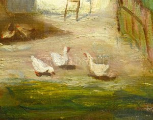 Iványi Grünwald Béla (1867-1940): Tájkép alakokkal. Olaj, vászon, jelezve jobbra lent. A tételhez tartozik egy levél...