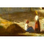 Iványi Grünwald Béla (1867-1940): Tájkép alakokkal. Olaj, vászon, jelezve jobbra lent. A tételhez tartozik egy levél...