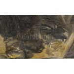 Náray Aurél (1883-1948): Dínom-dánom. Olaj, vászon. Jelezve jobbra lent. Dekoratív, sérült fakeretben. 55x67,5 cm ...