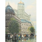 Berkes Antal (1874-1938): Nagyvárosi forgatag. Olaj, vászon. Jelezve jobbra lent. 60x80 cm. Dekoratív fakeretben. ...