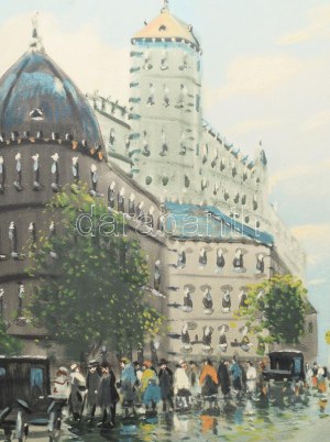 Berkes Antal (1874-1938): Nagyvárosi forgatag. Olaj, vászon. Jelezve jobbra lent. 60x80 cm. Dekoratív fakeretben. ...
