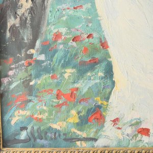 Illencz Lipót (1882-1950): Lány virágokkal. Olaj, vászon, jelezve balra lent. Dekoratív fakeretben, 80×60 cm. ...
