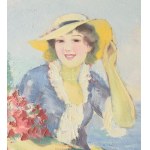 Illencz Lipót (1882-1950): Lány virágokkal. Olaj, vászon, jelezve balra lent. Dekoratív fakeretben, 80×60 cm. ...