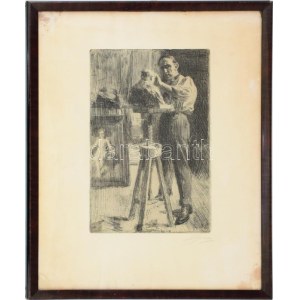 Anders Zorn (1860-1920): Herceg Paolo Troubetzkoy (1866-1938) olasz-orosz szobrász a műtermében. Hidegtű, papír...