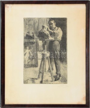 Anders Zorn (1860-1920): Herceg Paolo Troubetzkoy (1866-1938) olasz-orosz szobrász a műtermében. Hidegtű, papír...