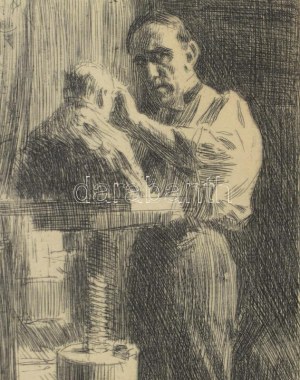 Anders Zorn (1860-1920): Herceg Paolo Troubetzkoy (1866-1938) olasz-orosz szobrász a műtermében. Hidegtű, papír...