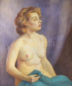 Bajor (Bayer) Ágost (1892-1958): Női akt. Olaj, vászon, jelezve jobbra lent. Apró felületi sérüléssel (benyomódással)...