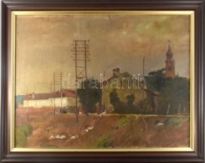 Szüle Péter (1886-1944): Szolnoki részlet, 1923. Olaj, vászon, jelzett. Javított. Dekoratív fakeretben, 60×80 cm...