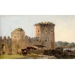 Györök Leó (1847-1899): Trogiri részlet. Olaj, vászon. Jelezve jobbra lent. Dekoratív, kissé kopott fakeretben, 29,5×51...