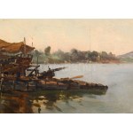 Györök Leó (1847-1899): Trogiri részlet. Olaj, vászon. Jelezve jobbra lent. Dekoratív, kissé kopott fakeretben, 29,5×51...
