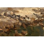 Györök Leó (1847-1899): Trogiri részlet. Olaj, vászon. Jelezve jobbra lent. Dekoratív, kissé kopott fakeretben, 29,5×51...