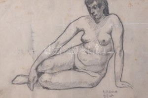 Kádár Béla (1877-1956): Ülő női akt. Ceruza, papír, jelzett, hajtásnyomokkal, apró sérüléssel, kissé foltos...