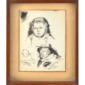 Zsögödi Nagy Imre (1893-1976), 3 db rajz: Kisfiú arcképe, 1921. Tus, papír. Jelzett. Hátoldalán Laci fiam felirattal...