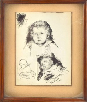 Zsögödi Nagy Imre (1893-1976), 3 db rajz: Kisfiú arcképe, 1921. Tus, papír. Jelzett. Hátoldalán 
