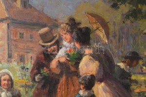 Gergely Imre (1868-1957): Virágpiac. Olaj, rétegelt falemez. Jelzett. Hátoldalán BÁV 1980...
