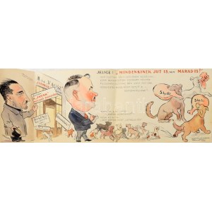 Gebhardt Béla (1901-1990): Mindenkinek jut is... (politikai karikatúra), 1947. Akvarell, tus, papír, Jelzett...