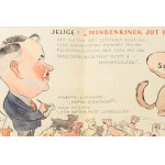 Gebhardt Béla (1901-1990): Mindenkinek jut is... (politikai karikatúra), 1947. Akvarell, tus, papír, Jelzett...