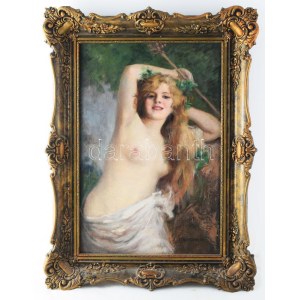 Geiger Richárd (1870-1945): Női akt. Olaj, vászon, jelezve jobbra lent. 60×40 cm. Dekoratív fakeretben. ...