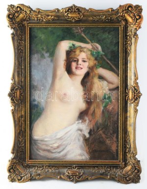 Geiger Richárd (1870-1945): Női akt. Olaj, vászon, jelezve jobbra lent. 60×40 cm. Dekoratív fakeretben. ...