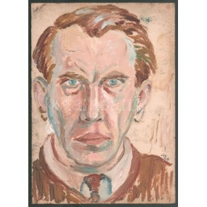 Nolipa István Pál (1907-1986): Önarckép, 1943. Olaj, karton. Jelzett. Hátoldalán autográf felirattal. 34x24 cm...