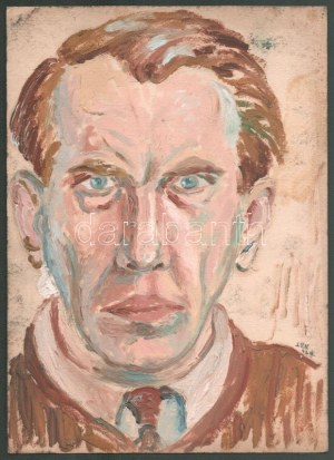 Nolipa István Pál (1907-1986): Önarckép, 1943. Olaj, karton. Jelzett. Hátoldalán autográf felirattal. 34x24 cm...