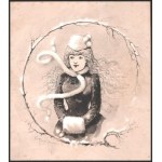 Karel Krejčík (1857-1901): Divatos hölgy. Lavírozott tus, fedőfehér, papír, jelzett. Kissé kopott paszpartuban. 14x12...