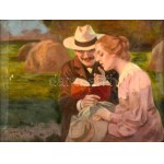 Margitay Tihamér (1859-1922): Pásztoróra (A széptevő). Olaj, vászon, jelezve balra lent, 38×47 cm. Apró sérülésekkel...