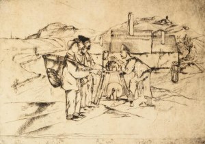 Vadász Endre (1901-1944): Köszörűs. Rézkarc, papír, jelzett, számozott (22.), kartonra kasírozva, 21x28,5 cm. Ritka...