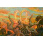 Szabó Vladimir (1905-1991): Alkony a parkban. Olaj, farost. Jelzett a hátoldalán. Dekoratív fakeretben...