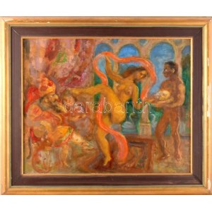 Szabó Vladimir (1905-1991): Salome. Olaj, farost. Jelezve középen fent, a hátoldalán autográf felirattal...