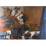 Klimó Károly (1936-): Csendélet. Olaj, farost, jelezve jobbra fent. Hátoldalán Képcsarnok Vállalat címkéjével...