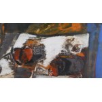 Klimó Károly (1936-): Csendélet. Olaj, farost, jelezve jobbra fent. Hátoldalán Képcsarnok Vállalat címkéjével...