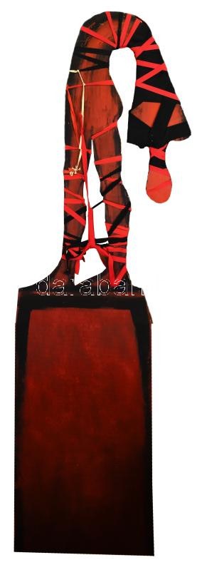 El Kazovszkij (1948-2008): Gúzsba kötött (cím nélkül). Olaj, applikáció, fa, jelzés nélkül. 200x67 cm. Proveniencia...
