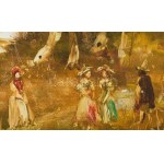 Szilágyi Imre (1942-): Társaság a szabadban. Olaj, farost, jelezve jobbra lent. 40x50 cm. Fakeretben...