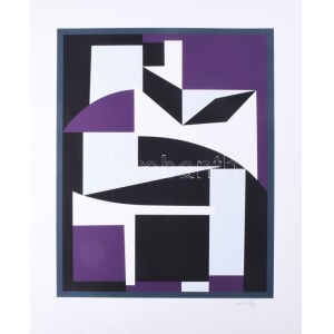Victor Vasarely (1908-1997): Geometrikus kompozíció (cím nélkül). Szitanyomat, papír, jelzett, számozott (117/130). 55...