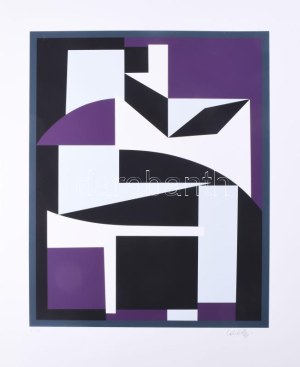 Victor Vasarely (1908-1997): Geometrikus kompozíció (cím nélkül). Szitanyomat, papír, jelzett, számozott (117/130). 55...