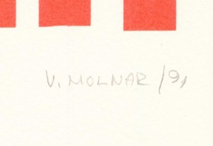 Vera Molnár (1924-2023): Piros négyzetek (cím nélkül), 1991. Szitanyomat, papír. Jelzett. Számozott: 29/100. Az 1991...
