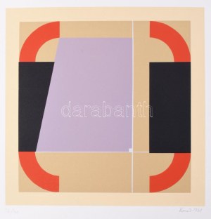 Konok Tamás (1930-2020): Geometrikus kompozíció, 1991. Szitanyomat, papír, jelzett, számozott (26/40). 28×28 cm ...