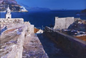 Papp Gábor (1936-): Dubrovnik. Olaj, fa, jelzett a hátoldalán. Hátoldalán Koszta József Galéria címkéjével. Keretben...