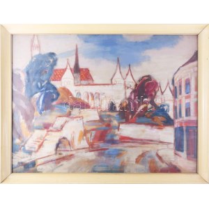 Balogh Ervin (1925-2020): Halászbástya, Budapest, 1970-es évek. Olaj, farost, jelezve balra lent...