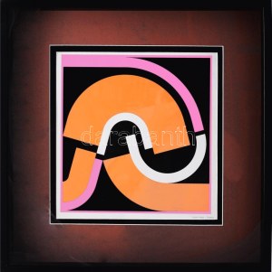 Joláthy Attila (1927-1998): Grafika (FNR 777, 1977). Szitanyomat, papír, jelzett a nyomaton. Plexiüvegezett tárlóban...
