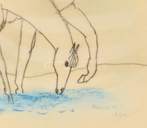 Reich Károly (1922-1988): Lovak, 1964. Ceruza, papír, jelzett, üvegezett fakeretben, 24×33 cm