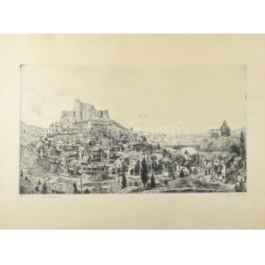 Gross Arnold (1929-2015): Tbilisi régi városrész, Grúzia. Rézkarc, papír, jelzett, kartonra kasírozva...