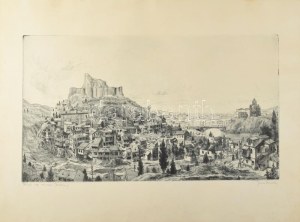 Gross Arnold (1929-2015): Tbilisi régi városrész, Grúzia. Rézkarc, papír, jelzett, kartonra kasírozva...