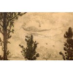 Gross Arnold (1929-2015): Árvíz utáni építkezés. Színezett rézkarc, papír, jelzett. 18,5x24 cm Üvegezett fakeretben...